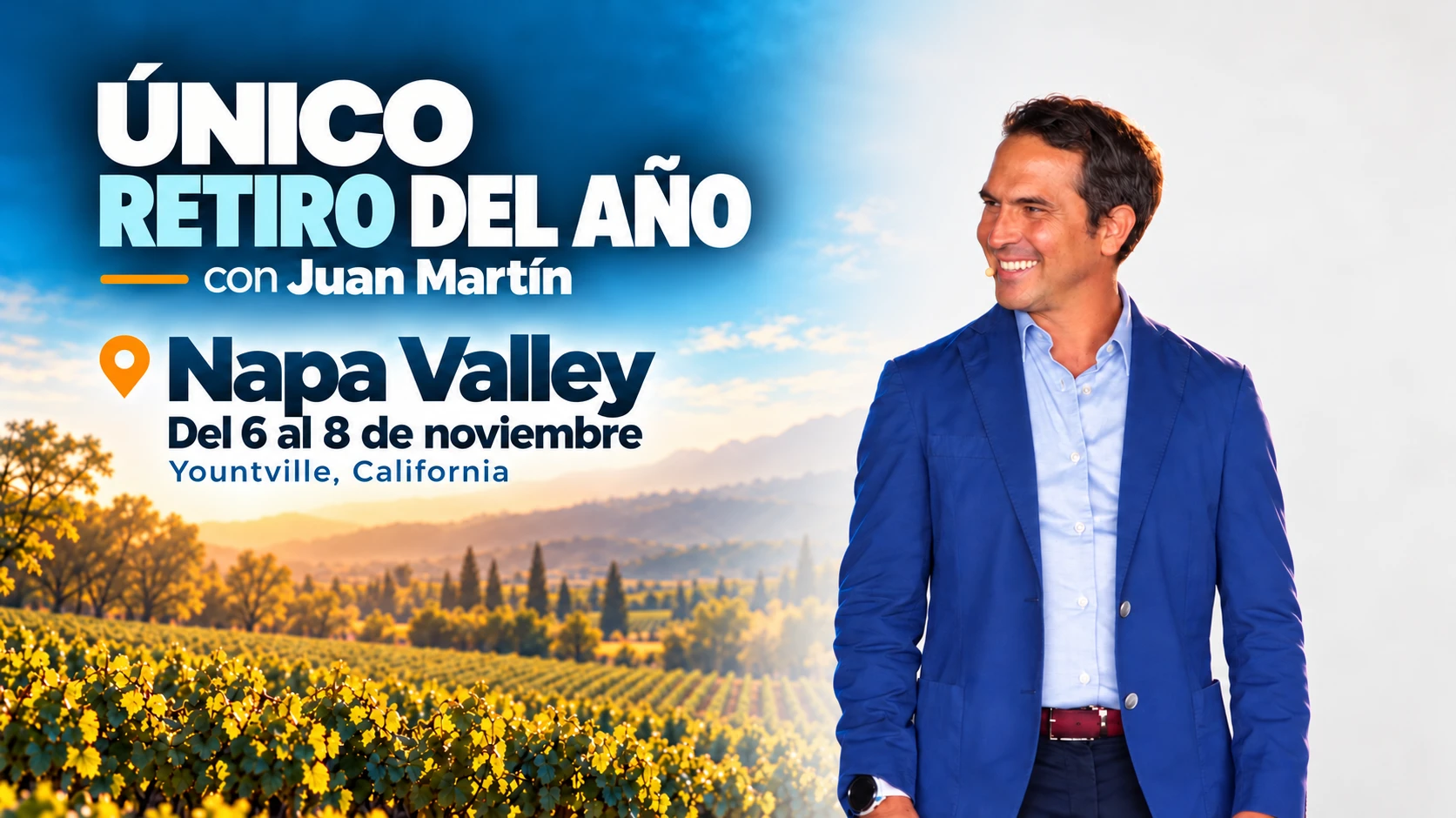 Único retiro del año con Juan Martín. Napa Valley, del 6 al 8 de noviembre, Yountville, California